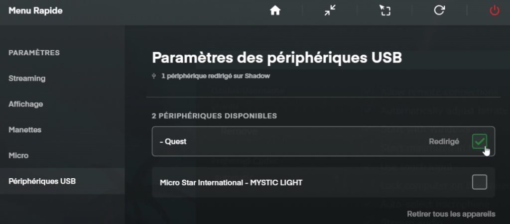 Configurer un Oculus quest pour utiliser Sidequest avec Shadow