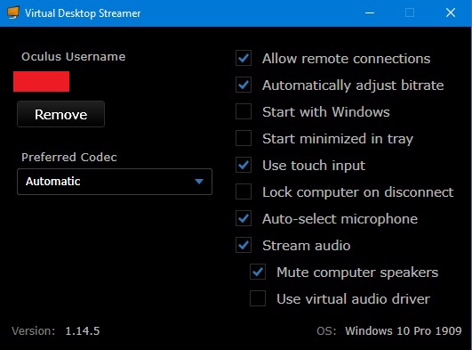 Panneau de configuration de Virtual desktop