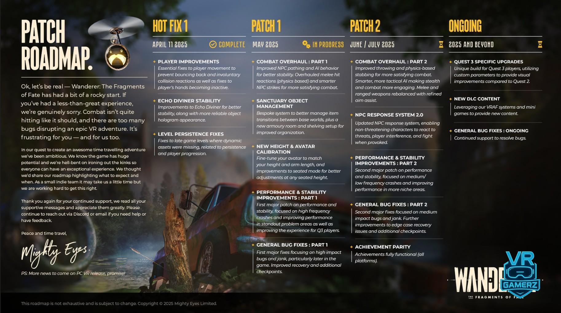 Wanderer: The Fragments of Fate – Mise à jour Meta Quest : feuille de route et correctifs 2025